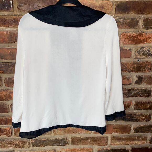 Carmen Marc Valvo Cream Black Silk Trim Cardigan Sweater Women's Size Large - Picture 6 of 6